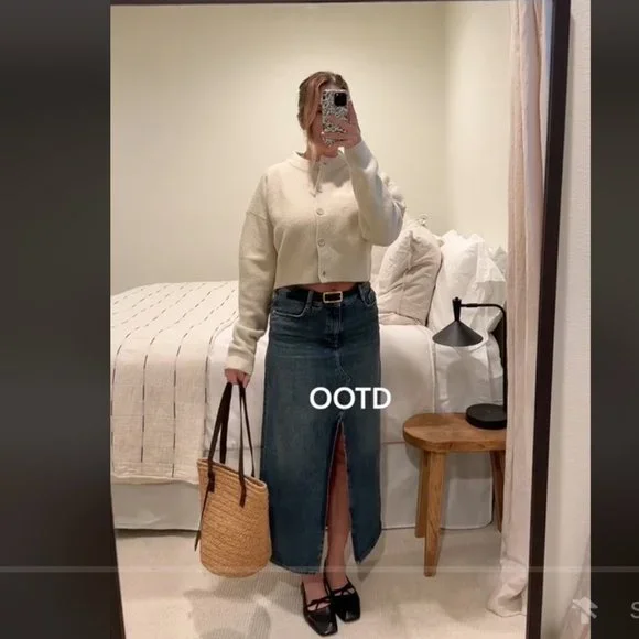 NWT ZARA LONG DENIM SKIRT NAVY BLUE - Picture 3 of 10